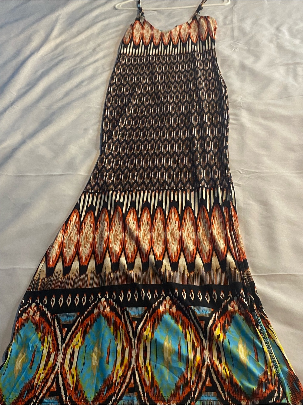 Bohemian Printed Maxi Skirt in Brown and Turquoise